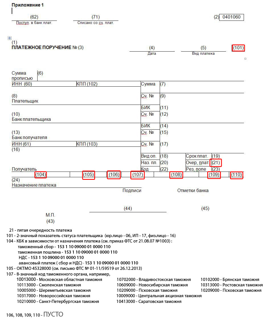 Образец пл поручения с номерами полей